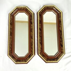 Vintage Set of 2 Long Wood Gold Accent Mirrors Homco Home Interior 18.5” x 8.5”